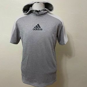 Adidas Men Gray Loose Fit Short Sleeve Hooded Sweatshirt